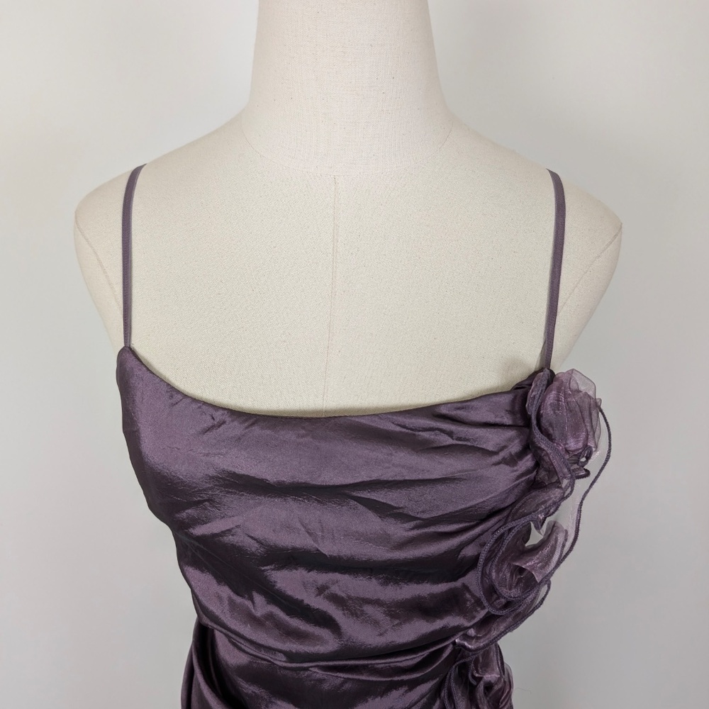 Vintage Purple Asymmetrical Ruffle Satin Dress - Picture 6 of 14